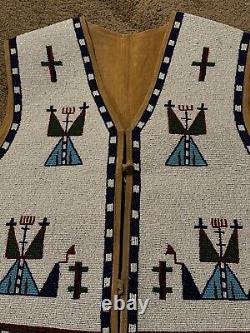 Old American Style Handmade Lakota Design Medium Beaded Front Powwow War Vest