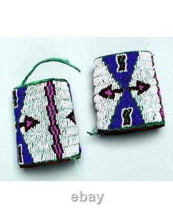 Old American Style Handmade Sioux Horse Beaded Cuffs Leather Fringes FHC19