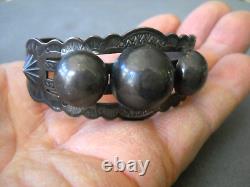 Old Harvey Era Native American Sterling Silver Half-Bead Stamp Work Bracelet