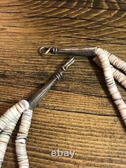 Old Heavy Long Navajo Stamped Silver Beads, 3 Strand 31 Heishi Necklace 925