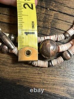 Old Heavy Long Navajo Stamped Silver Beads, 3 Strand 31 Heishi Necklace 925