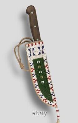 Old Indian Beaded Knife Cover Native American Sioux Hand Made Knife Sheath S53
