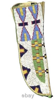 Old Indian Beaded Sioux Style Native American Leather Knife Sheath S826