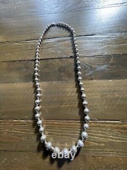 Old Native American 30 Navajo Pearls Necklace Sterling Silver