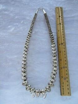 Old Native American Indian Large Navajo Bead Hand Tooled Sterling Necklace 25