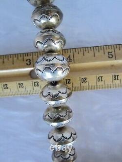 Old Native American Indian Large Navajo Bead Hand Tooled Sterling Necklace 25