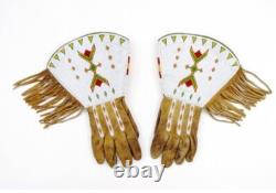 Old Native American Style Buffalo Hide Powwow Regalia Handmade Beaded Gloves