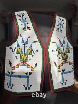 Old Native American Style Powwow Regalia Handmade Beaded Vest