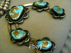 Old Native American Turquoise Sterling Silver Squash Blossom Naja Bead Necklace