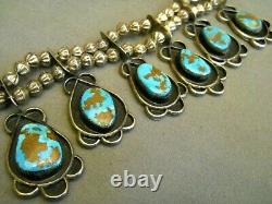 Old Native American Turquoise Sterling Silver Squash Blossom Naja Bead Necklace