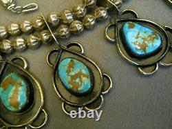 Old Native American Turquoise Sterling Silver Squash Blossom Naja Bead Necklace