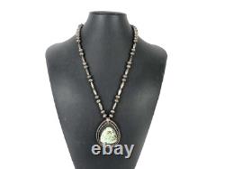 Old Navajo Pearl Necklace Fox Chain Sterling Silver 925 Green Turquoise Pendant