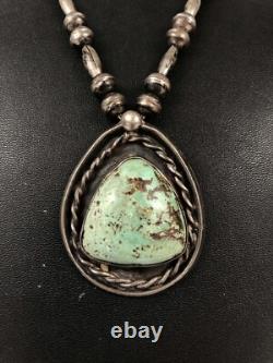 Old Navajo Pearl Necklace Fox Chain Sterling Silver 925 Green Turquoise Pendant