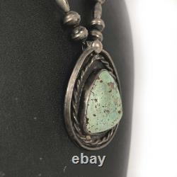 Old Navajo Pearl Necklace Fox Chain Sterling Silver 925 Green Turquoise Pendant