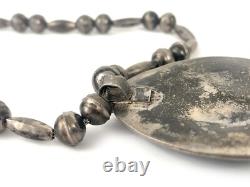 Old Navajo Pearl Necklace Fox Chain Sterling Silver 925 Green Turquoise Pendant