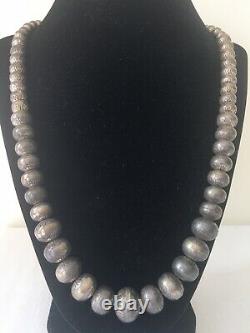 Old Pawn Bench Stamped Navajo Pearls Graduated Sterling Silver Bead Necklace 74g