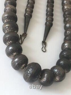 Old Pawn Bench Stamped Navajo Pearls Graduated Sterling Silver Bead Necklace 74g