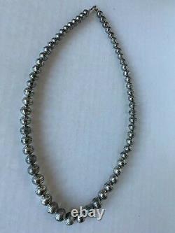 Old Pawn Bench Stamped Sterling Silver Navajo Pearls Graduated Bead Necklace