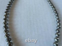 Old Pawn Bench Stamped Sterling Silver Navajo Pearls Graduated Bead Necklace
