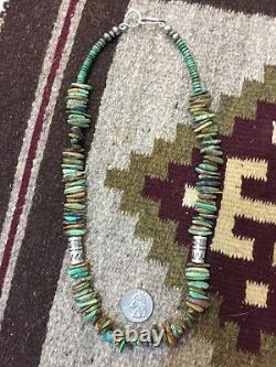 Old Pawn Native Sterling Silver BENCH BEADS NATURAL TURQUOISE NECKLACE DRUM