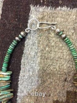 Old Pawn Native Sterling Silver BENCH BEADS NATURAL TURQUOISE NECKLACE DRUM