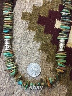 Old Pawn Native Sterling Silver BENCH BEADS NATURAL TURQUOISE NECKLACE DRUM