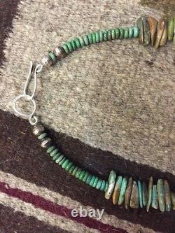 Old Pawn Native Sterling Silver BENCH BEADS NATURAL TURQUOISE NECKLACE DRUM