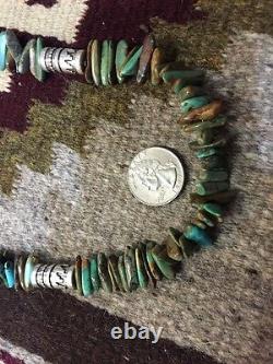Old Pawn Native Sterling Silver BENCH BEADS NATURAL TURQUOISE NECKLACE DRUM