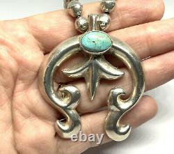 Old Pawn Navajo Sterling Cast Silver Turquoise Naja Bench Bead 17 Necklace