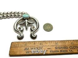 Old Pawn Navajo Sterling Cast Silver Turquoise Naja Bench Bead 17 Necklace