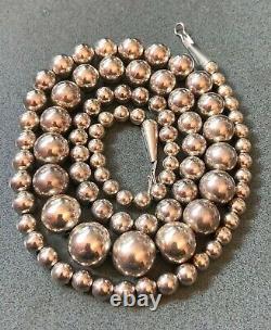 Old Pawn Navajo Sterling Silver 6-14mm Round Pearl Bench Ball Bead Necklace 30