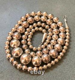 Old Pawn Navajo Sterling Silver 6-14mm Round Pearl Bench Ball Bead Necklace 30