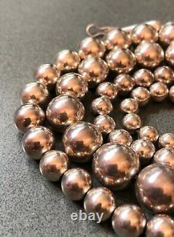 Old Pawn Navajo Sterling Silver 6-14mm Round Pearl Bench Ball Bead Necklace 30