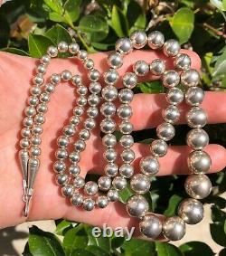 Old Pawn Navajo Sterling Silver 6-14mm Round Pearl Bench Ball Bead Necklace 30