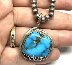 Old Pawn Navajo Sterling Silver Bisbee Turquoise Bench Bead 16.5 Necklace