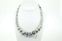 Old Pawn Navajo Sterling Silver Graduated Concho Bead Turquoise Necklace