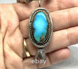 Old Pawn Navajo Sterling Silver Turquoise Squash Blossom 26 Bench Bead Necklace