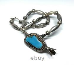 Old Pawn Navajo Sterling Turquoise Squash Blossom 15 Bench Melon Bead Necklace