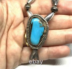 Old Pawn Navajo Sterling Turquoise Squash Blossom 15 Bench Melon Bead Necklace