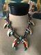 Old Pawn Sterling Silver Spiny Oyster Turquoise Coral Signed Squash Necklace A++