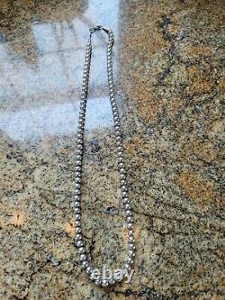 Old Pawn Vintage Navajo Sterling Silver 6mm Pearl Bench Bead Necklace 24 22g