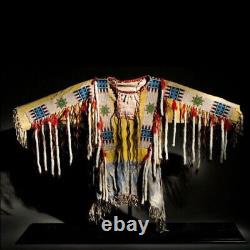 Old Style Native American Buffalo Beaded Fringe Powwow Regalia War Shirt XL Size