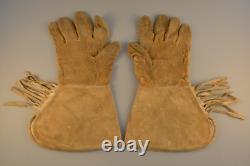 Old Vintage Beaded Leather Gauntlets Gloves Plains Indian Flower Design