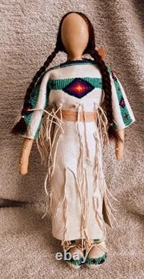 Old Vintage Leather Sioux Beaded Doll With Cradle Board