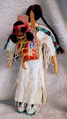 Old Vintage Leather Sioux Beaded Doll With Cradle Board