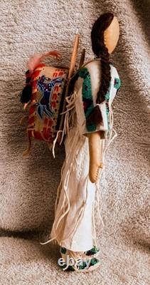 Old Vintage Leather Sioux Beaded Doll With Cradle Board