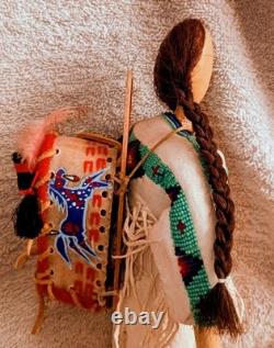 Old Vintage Leather Sioux Beaded Doll With Cradle Board
