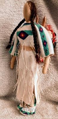 Old Vintage Leather Sioux Beaded Doll With Cradle Board