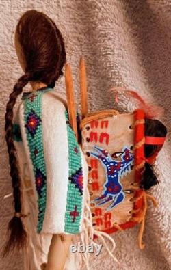 Old Vintage Leather Sioux Beaded Doll With Cradle Board
