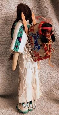 Old Vintage Leather Sioux Beaded Doll With Cradle Board